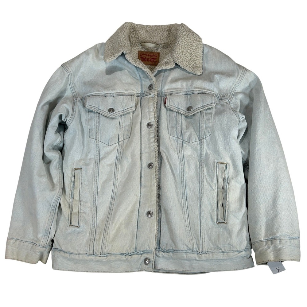 Levis Womens Sherpa Lined Trucker Jacket Light Wash Blue Denim Size M A3491-0002